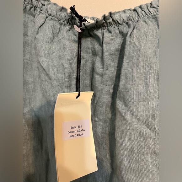 Terzo Millennio Women's Green Ruffle Top Off Shoulder Pure Linen Italy L NWT - Picture 6 of 10